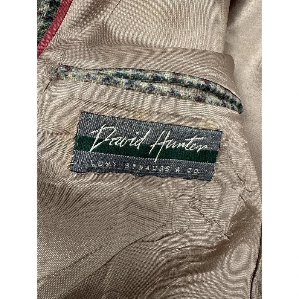 Vintage David Hunter Levi Strauss Blazer Jacket Mens 42R Plaid Tweed Western 70s